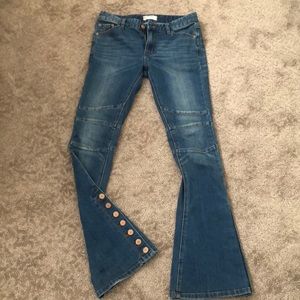Free People Bell Bottom Button Jeans